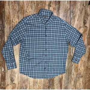 Mens Peter Millar Long Sleeve Button Up Plaid Shirt Size XXL Blue Summer Comfort